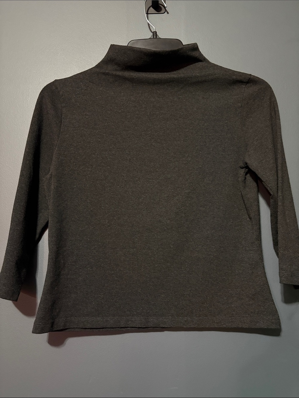 Women's Dark Gray Mock Neck knit top with 3/4 Sleeve
